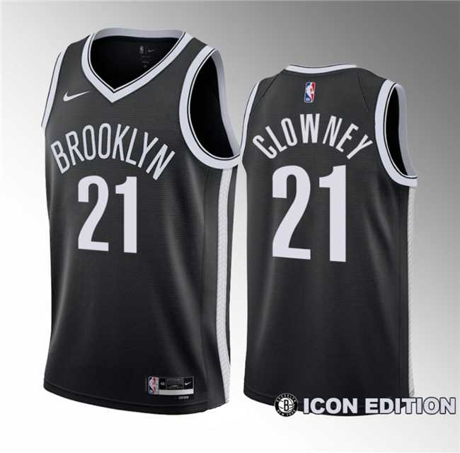 Men%27s Brooklyn Nets #21 Noah Clowney Black 2023 Draft Icon Edition Stitched Basketball Jersey->brooklyn nets->NBA Jersey
